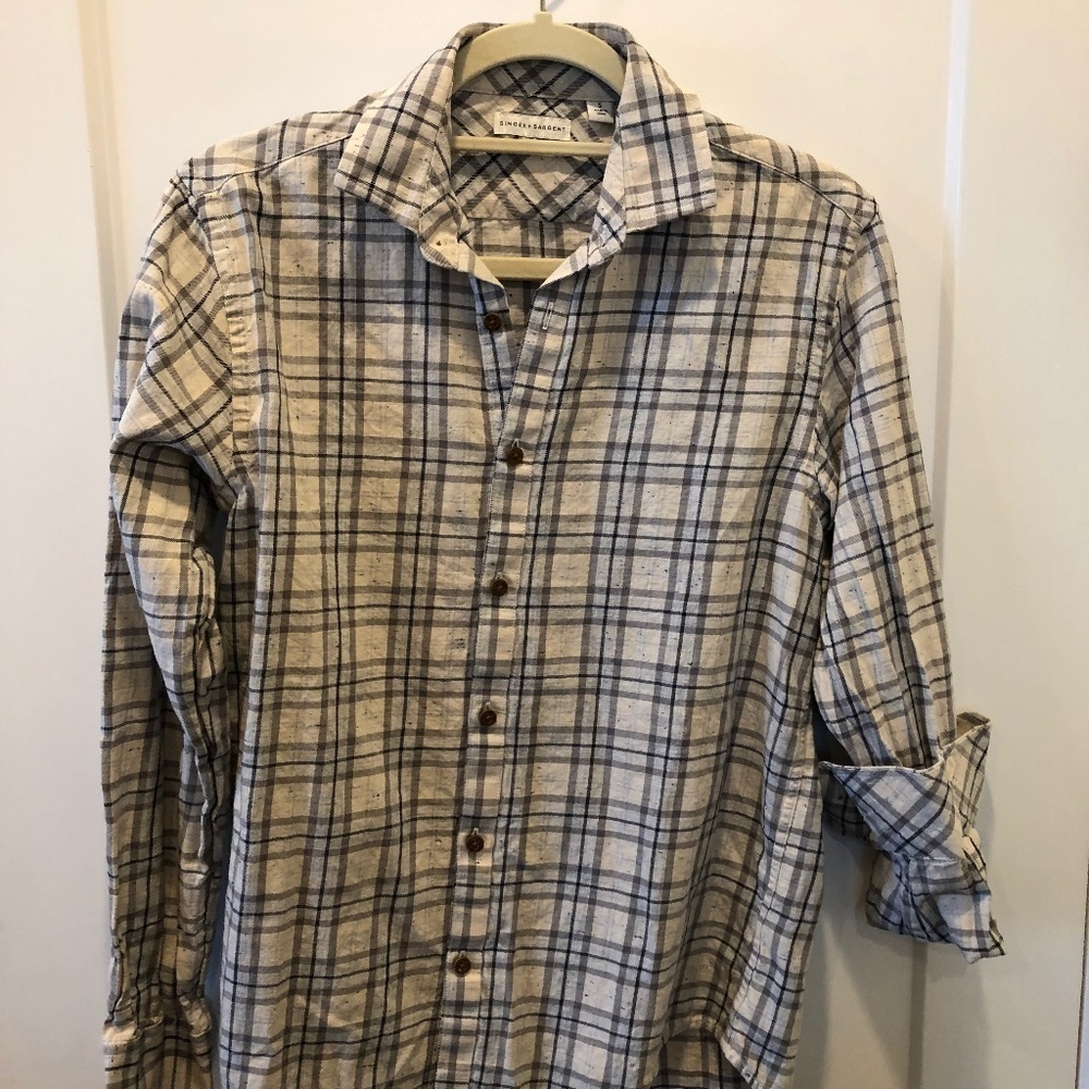 Singer + Sargent Beige Black Plaid Button down
